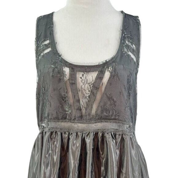 NWOT Free People Gray Satin Lace Dress | Indie Grunge Fairy Edgy Boho Goth Glam - Picture 3 of 12